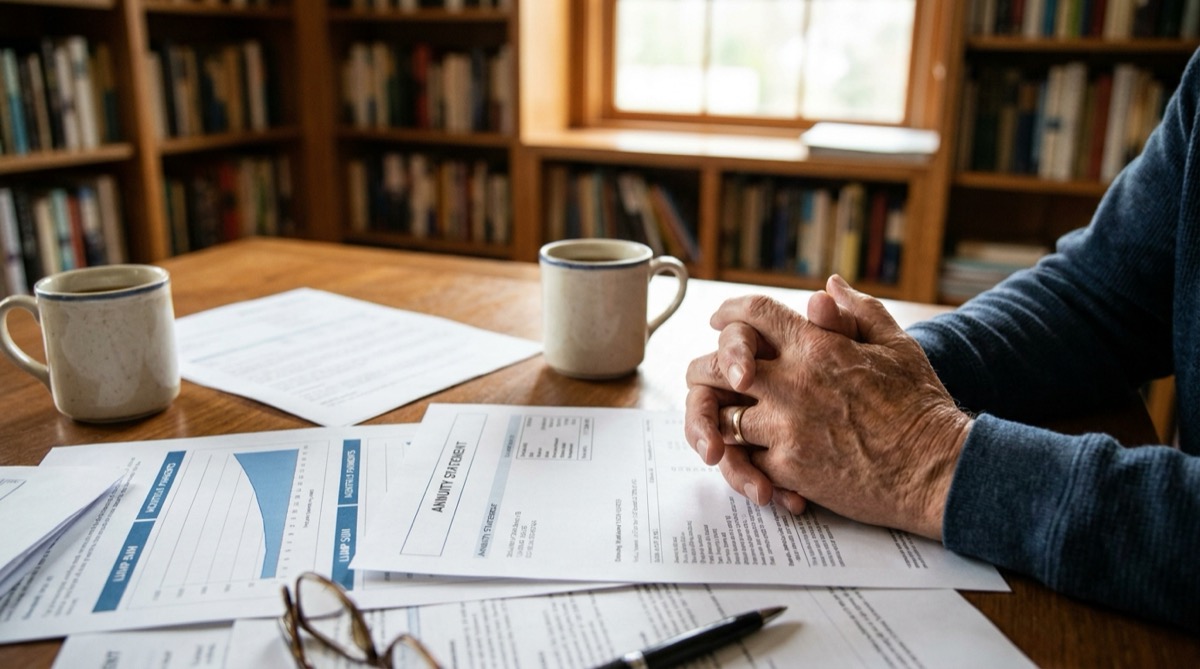 annuity vs lump sum - reviewing an annuity statement at home