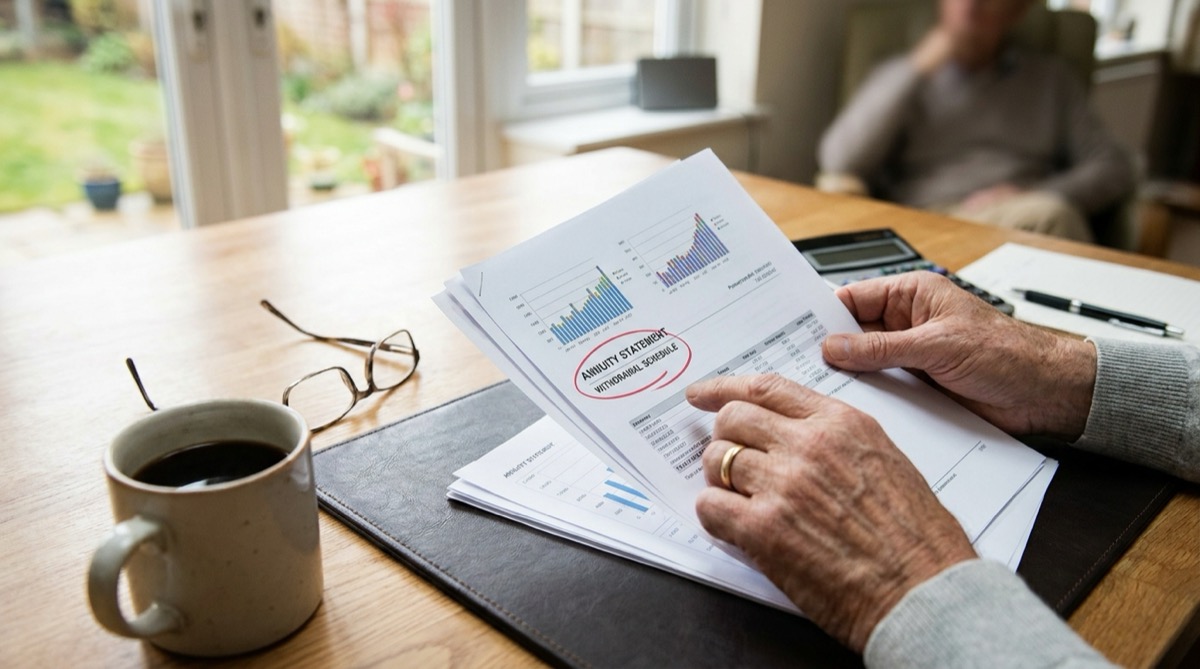 annuity withdrawal penalties - reviewing an annuity statement at home