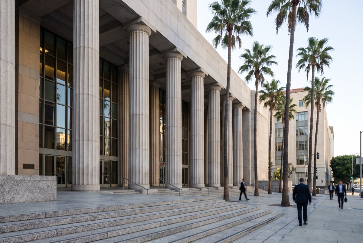Columned courthouse steps in downtown Los Angeles, illustrative of the Superior Court that supervises the LA County settlement fund