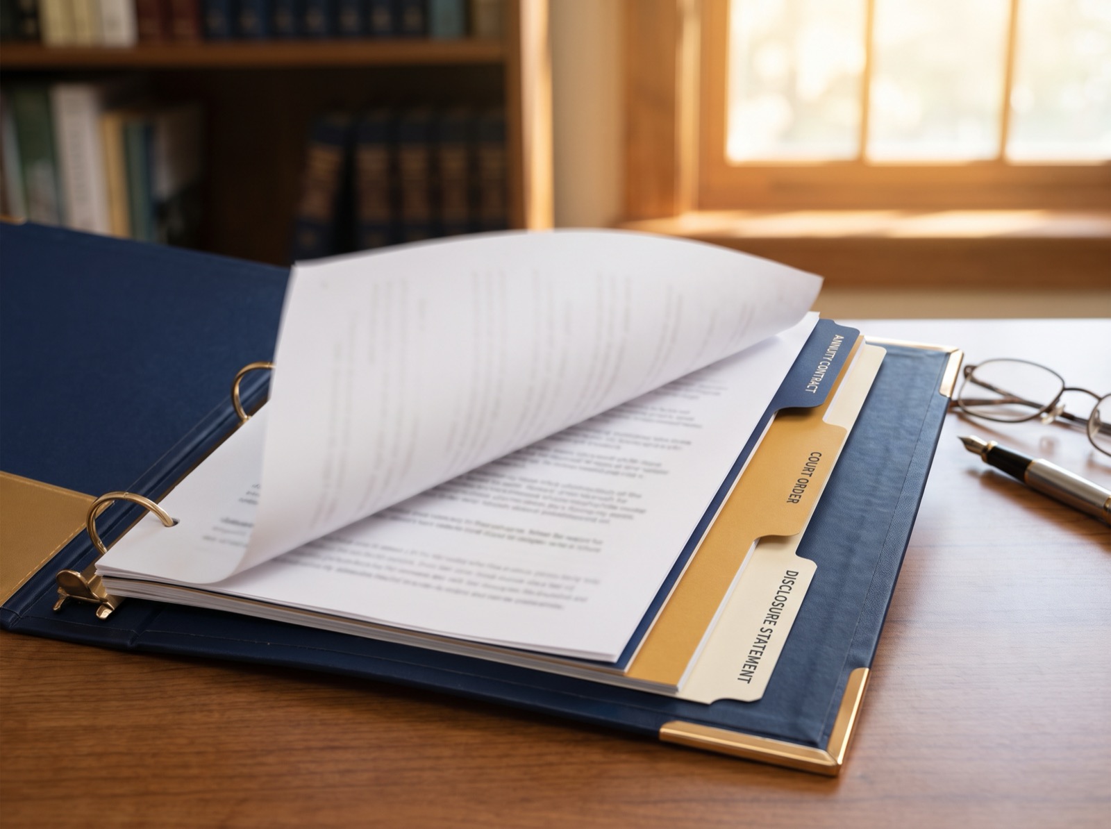 Settlement trust distribution paperwork in a binder